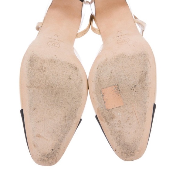 CHANEL Slingback Goatskin & Grosgrain Beige + Black - Picture 5 of 6
